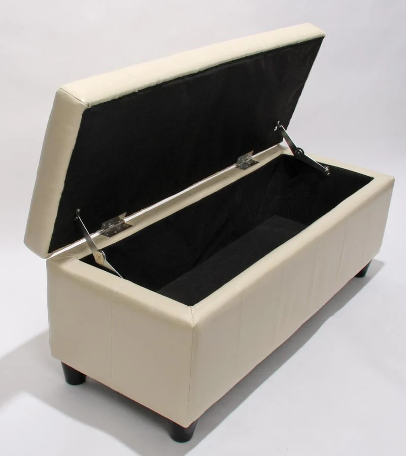 Banc banquette de rangement cuir reconstitué crème 112x45x45cm BAN04014