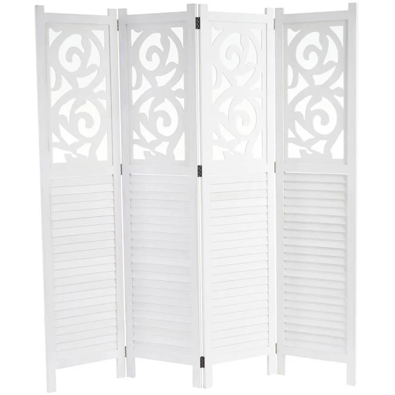 Paravent 4 panneaux en bois blanc 170x160cm PAR04035
