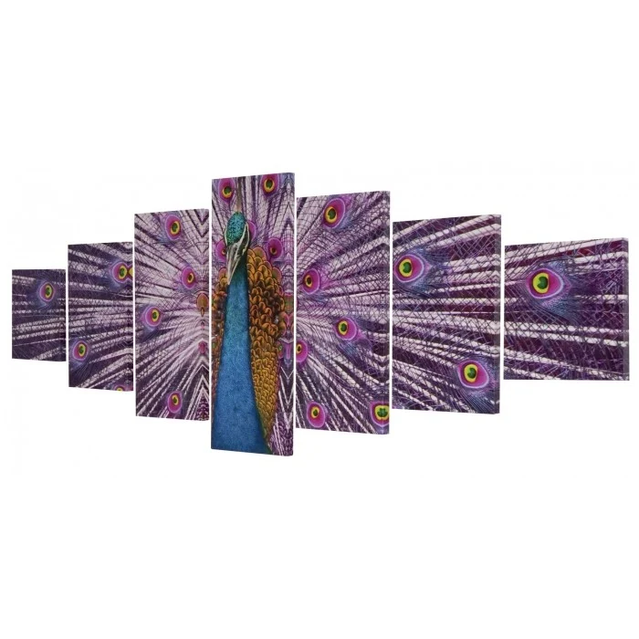 Toile de décoration murale kit de 7 pièces 140x50cm motif Paon DEC04047