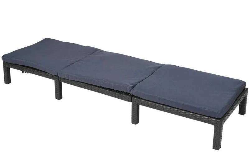 Transat chaise longue de jardin en poly-rotin anthracite coussin gris MDJ04132