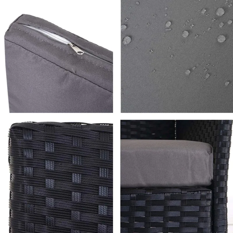 Banc de jardin banquette en polyrotin anthracite chiné avec coussin gris MDJ04133