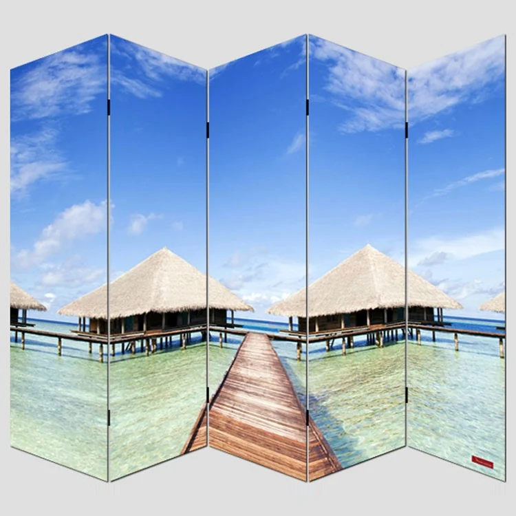 Paravent 5 panneaux pans séparateur de pièce 180x200cm motif plage PAR04005