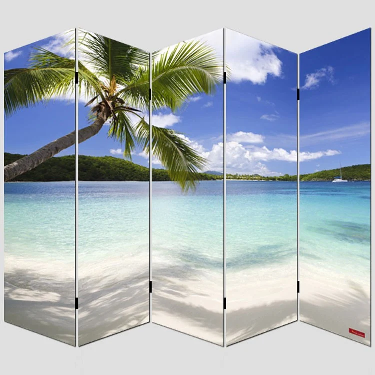 Paravent 5 panneaux pans séparateur de pièce 180x200cm motif plage PAR04005