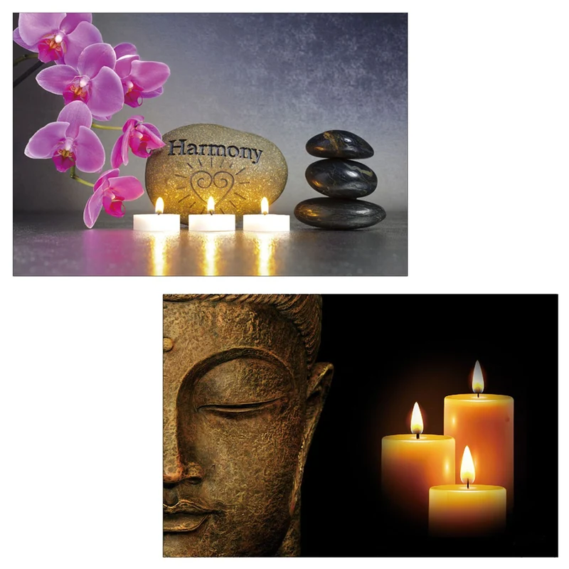 Toile de décoration murale x2 LED tableau illuminé motif bouddha DEC04016