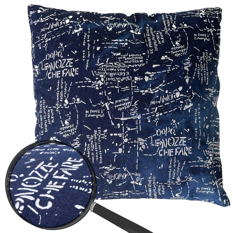 Coussin bleu brillant motif écriture 45x45 cm déhoussable DEC04070
