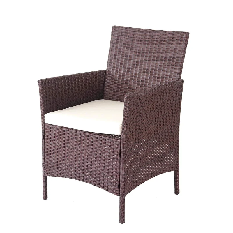 Salon de jardin avec fauteuils banc et table en poly-rotin marron et coussin crème MDJ04146