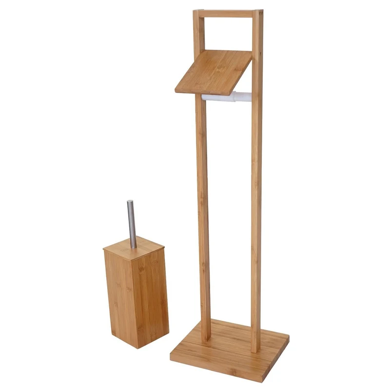 Ensemble porte rouleau papier toilette et brosse WC en bambou SDB04027