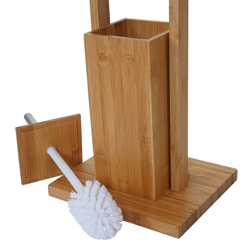 Ensemble porte rouleau papier toilette et brosse WC en bambou SDB04027