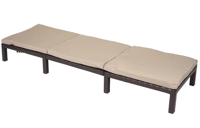 Transat chaise longue de jardin en poly-rotin marron coussin MDJ04131