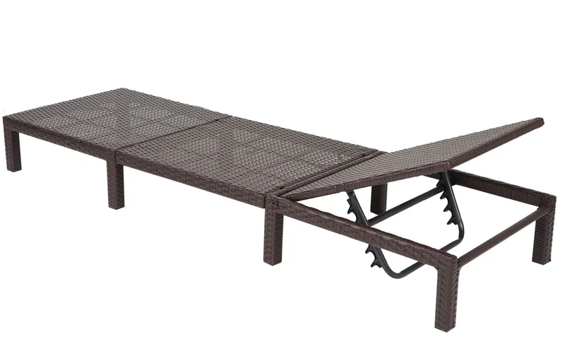 Transat chaise longue de jardin en poly-rotin marron coussin MDJ04131