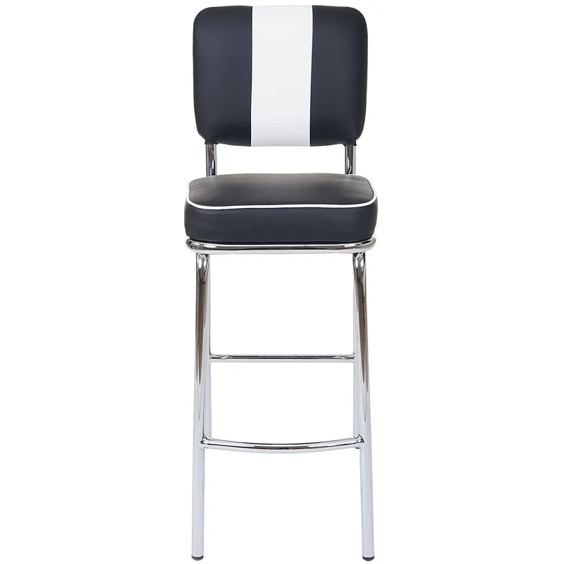 Set de 2 tabourets de bar en synthétique noir et blanc et métal design rétro TDB04025