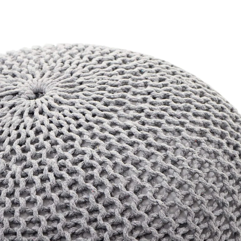 Tabouret repose pieds pouf aspect tricot à grosse maille 40x50cm gris TABO04007