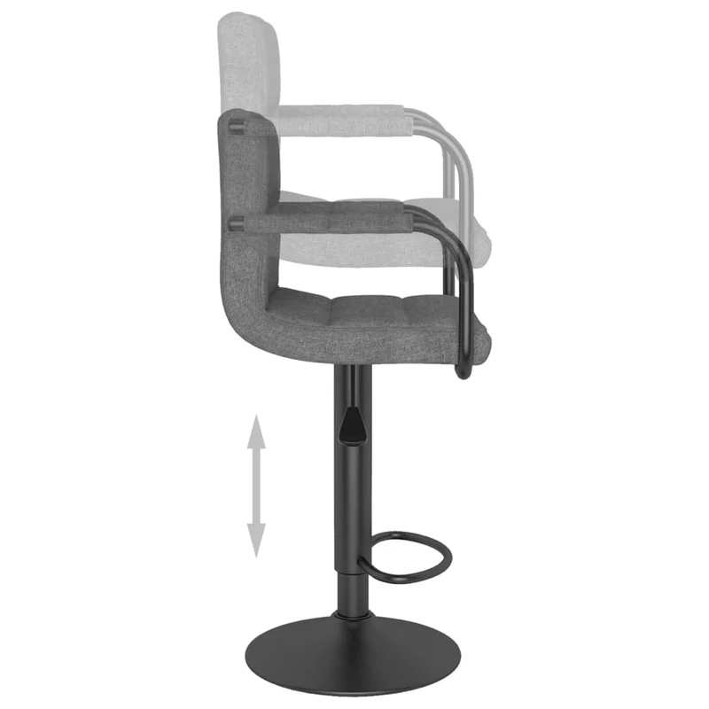 Lot de 2 tabourets de bar chaises hautes avec dossier et accoudoirs en tissu gris clair et acier DEC029679