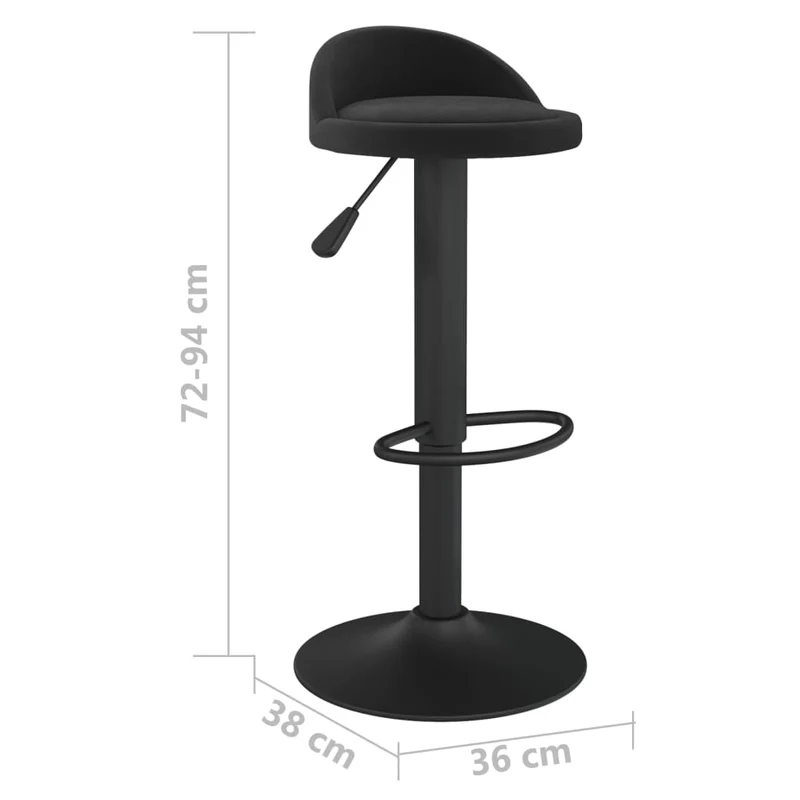 Tabouret de bar x1 chaise haute hauteur réglable en velours noir et acier DEC029537
