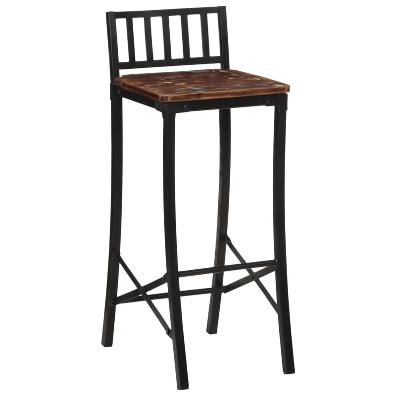 Tabourets de bar x2 chaises haute design rustique en bois de récupération multicolore DEC029338