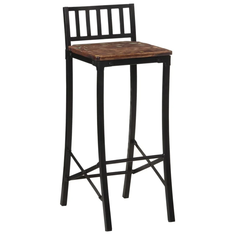 Tabourets de bar x2 chaises haute design rustique en bois de récupération multicolore DEC029338