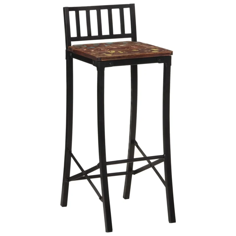 Tabourets de bar x2 chaises haute design rustique en bois de récupération multicolore DEC029338