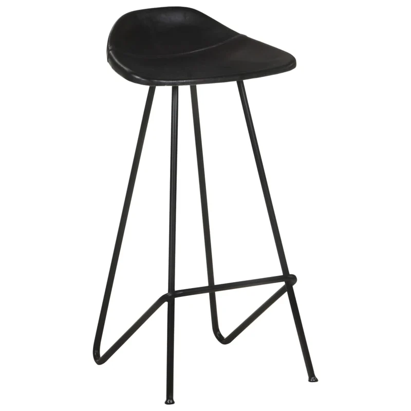 Lot de 4 tabourets de bar chaises hautes en cuir véritable noir et fer DEC029921