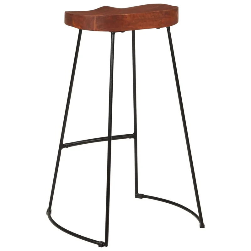 Lot de 2 tabourets de bar hauteur 78cm en bois massif manguier et fer DEC029593