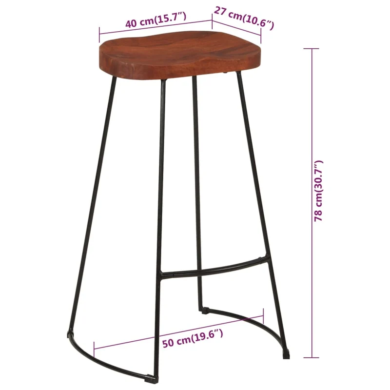 Lot de 2 tabourets de bar hauteur 78cm en bois massif manguier et fer DEC029593