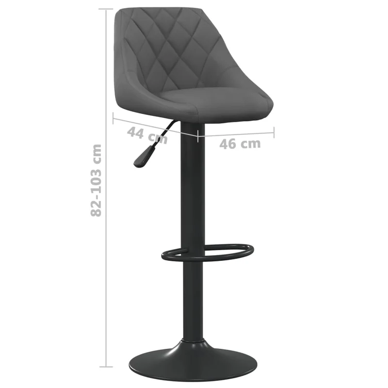 Tabouret de bar x1 chaise haute en velours gris foncé coutures losange et acier noir DEC029491