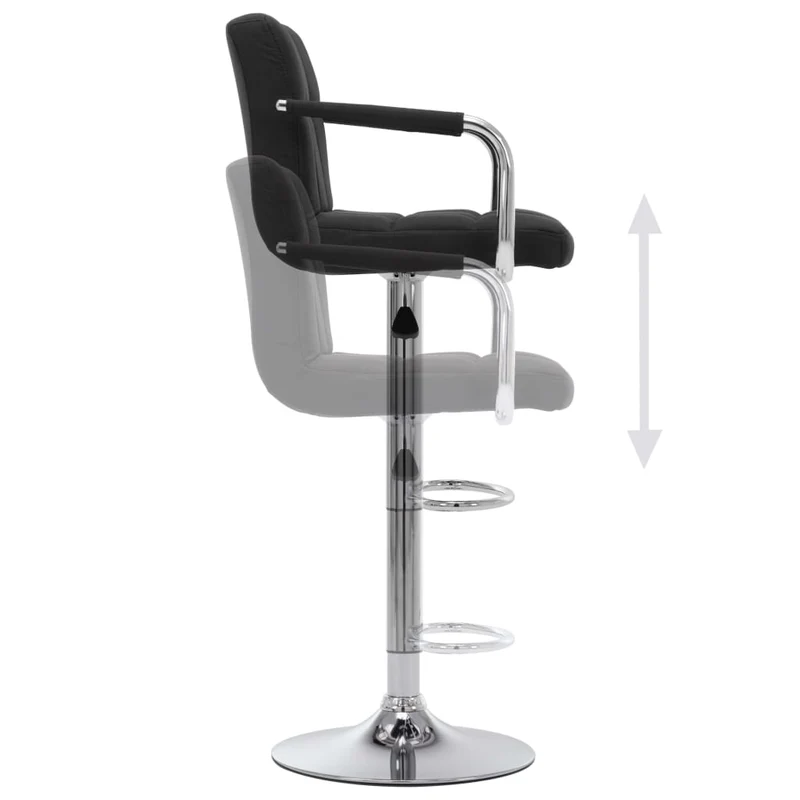 Tabourets de bar x2 chaises haute avec dossier et accoudoirs en tissu noir et acier DEC029405