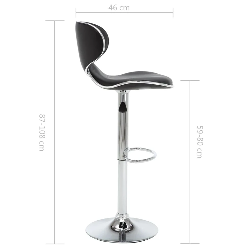 Lot de 2 tabourets de bar chaises hautes design moderne siège en PVC noir et acier DEC029805