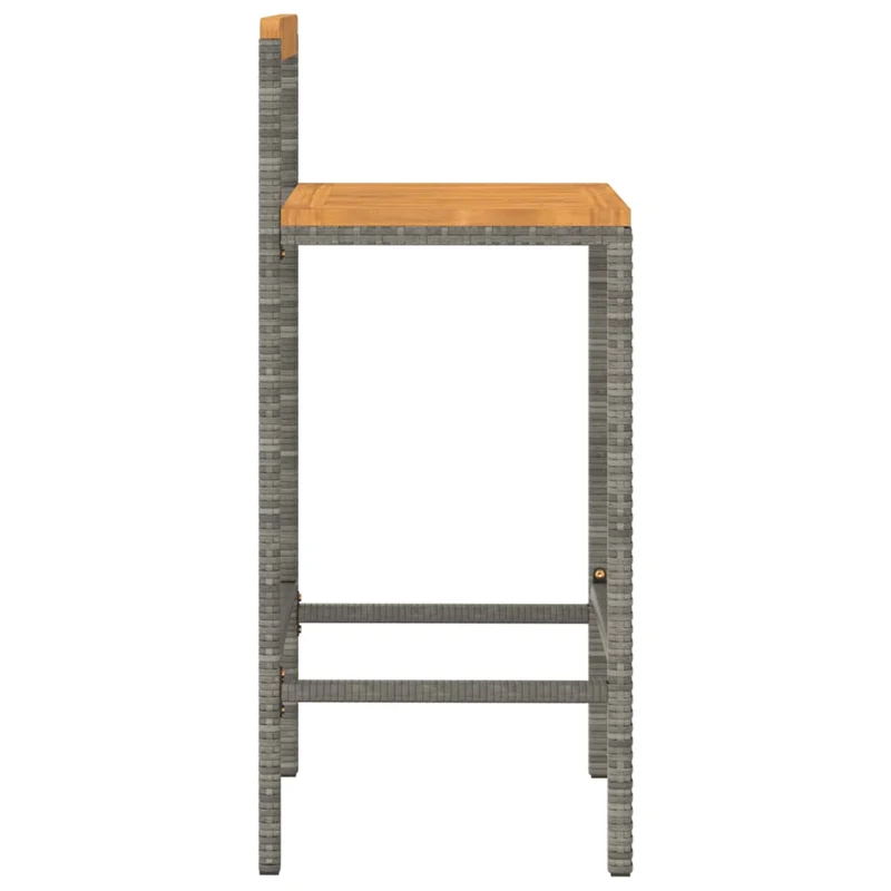 Lot de 2 tabourets de bar chaises hautes extérieur ou intérieur en résine tressée gris et bois d'acacia DEC029730