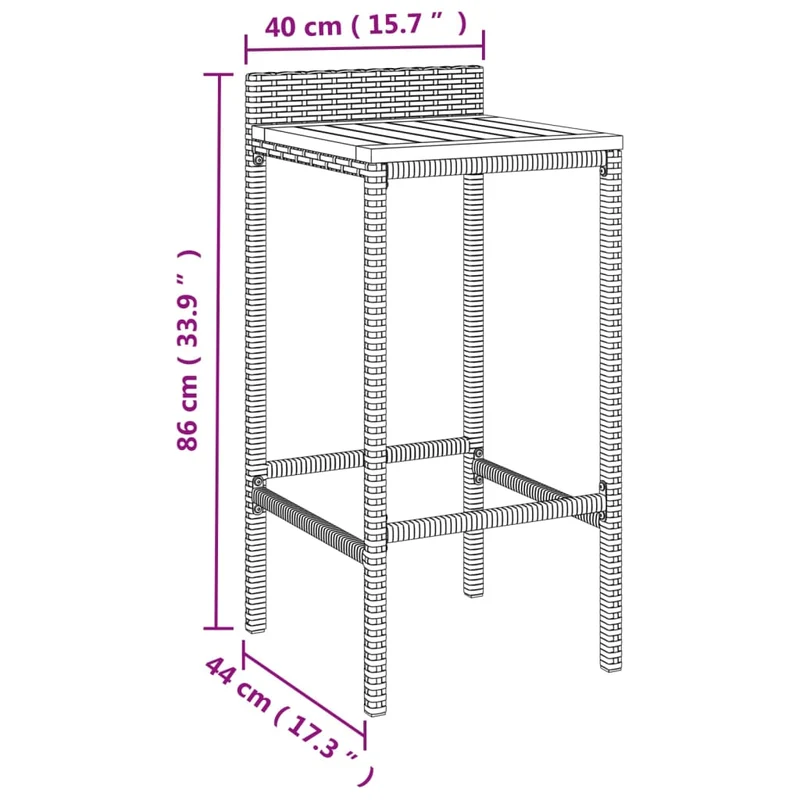 Lot de 2 tabourets de bar chaises hautes pour extérieur ou intérieur en résine tressée gris et bois d'acacia gris DEC029729