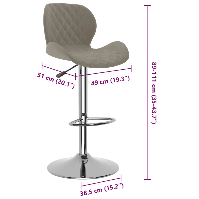 Lot de 2 tabourets de bar chaises hautes coutures losange en velours gris clair DEC029690