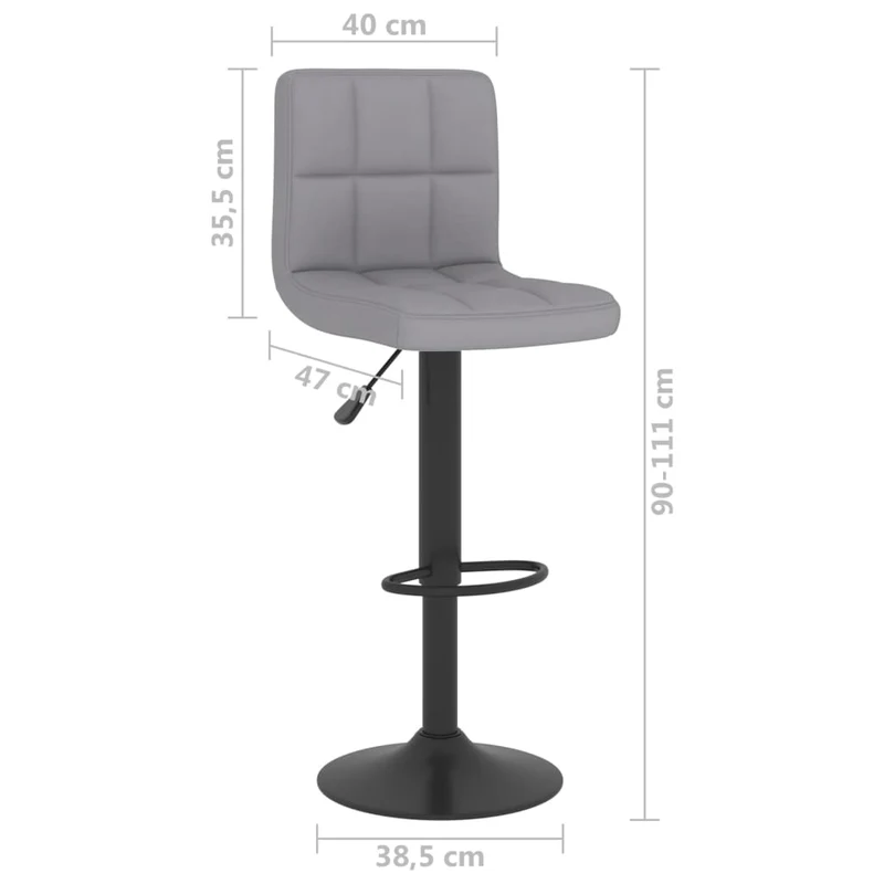 Lot de 2 tabourets de bar chaises hautes en tissu gris clair coutures carrées et acier noir DEC029682