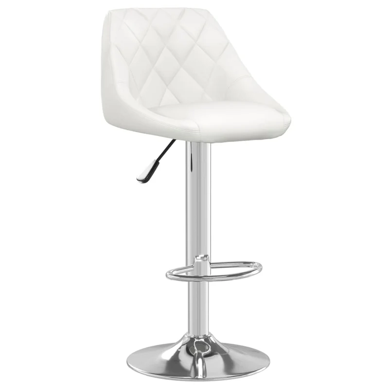 Lot de 2 tabourets de bar chaises hautes avec coutures losange siège en PVC blanc cadre en acier DEC029618