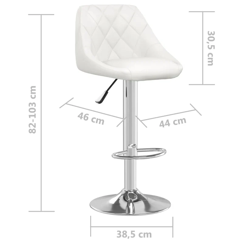Lot de 2 tabourets de bar chaises hautes avec coutures losange siège en PVC blanc cadre en acier DEC029618