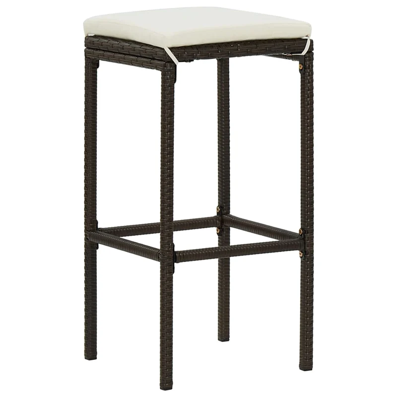 Lot de 6 tabourets de bar avec coussins crème et résine tressée marron DEC029584