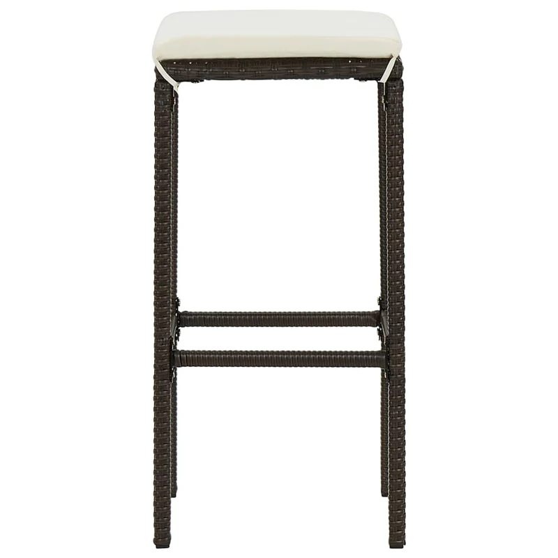 Lot de 3 tabourets de bar avec coussins crème et résine tressée marron DEC029578