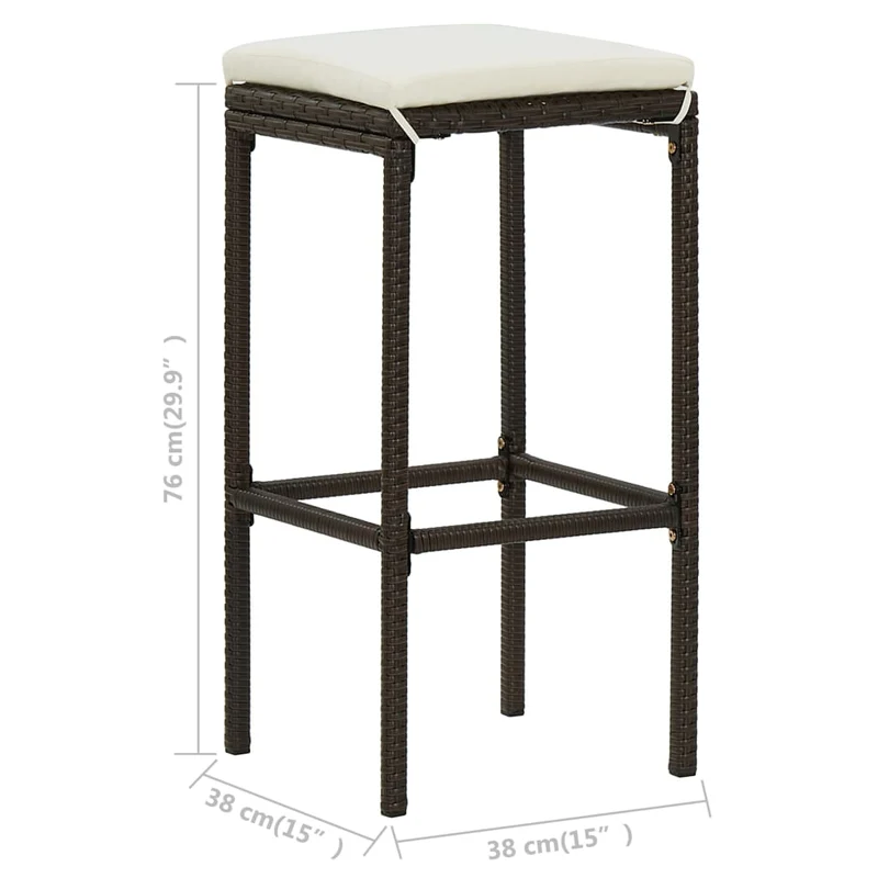 Lot de 3 tabourets de bar avec coussins crème et résine tressée marron DEC029578