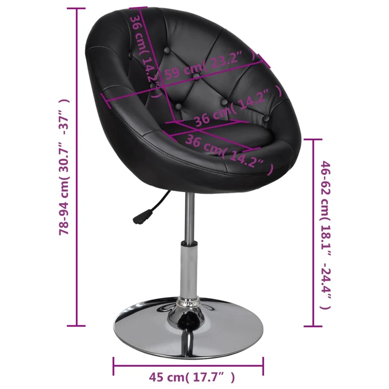 Tabouret de bar x1 chaise lounge hauteur réglable en PVC noir et acier DEC029515