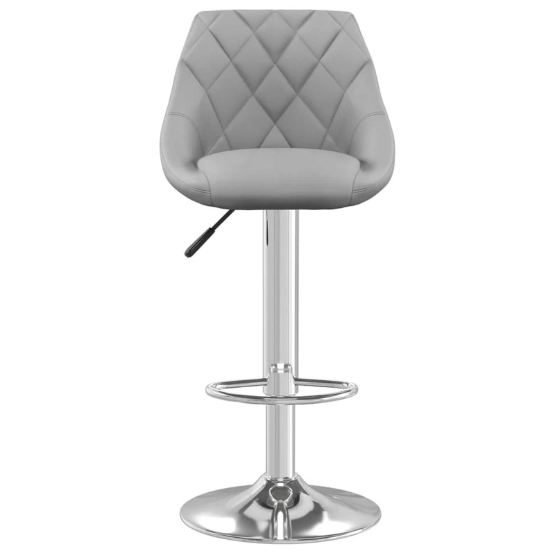 Tabouret de bar x1 chaise haute en velours gris clair coutures losanges et acier DEC029481