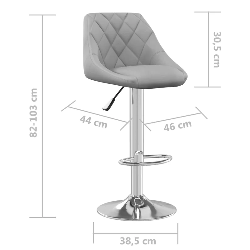 Tabouret de bar x1 chaise haute en velours gris clair coutures losanges et acier DEC029481