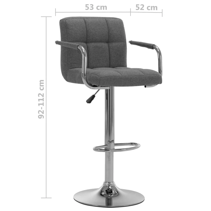 Tabouret de bar x1 chaise haute avec dossier et accoudoirs en tissu gris clair et cadre en acier DEC029476
