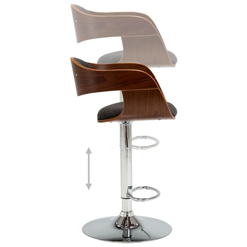 Tabouret de bar x1 chaise haute en bois courbé et tissu gris et métal DEC029471