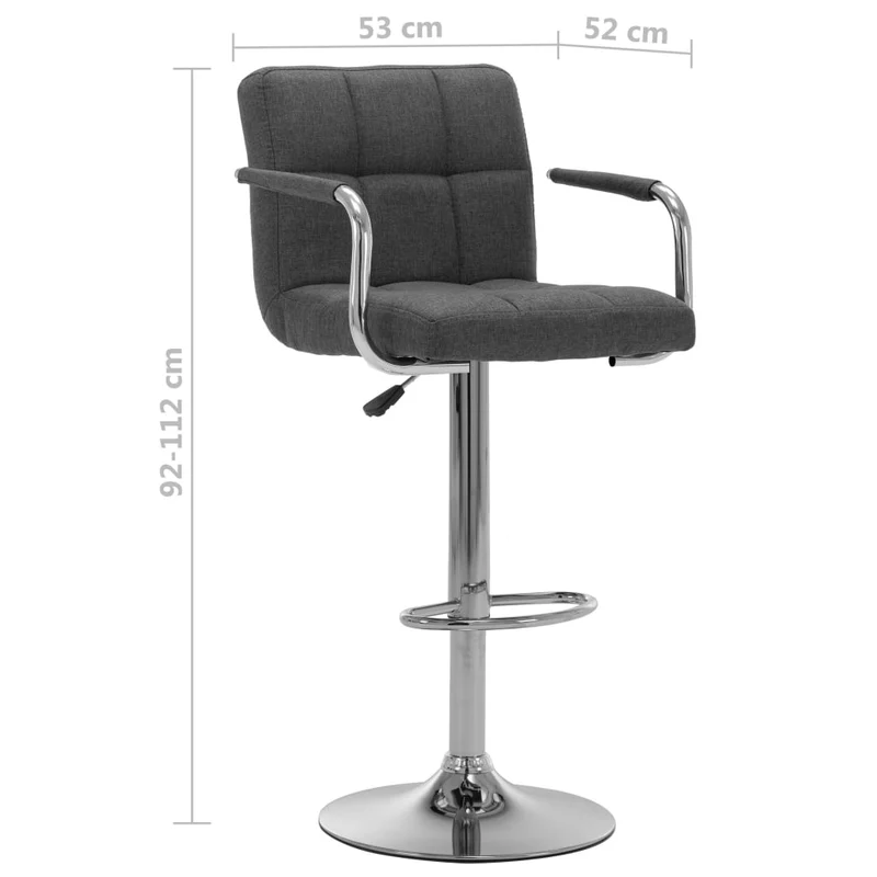 Tabouret de bar x1 chaise haute avec dossier et accoudoirs assise en tissu gris foncé cadre en acier DEC029321