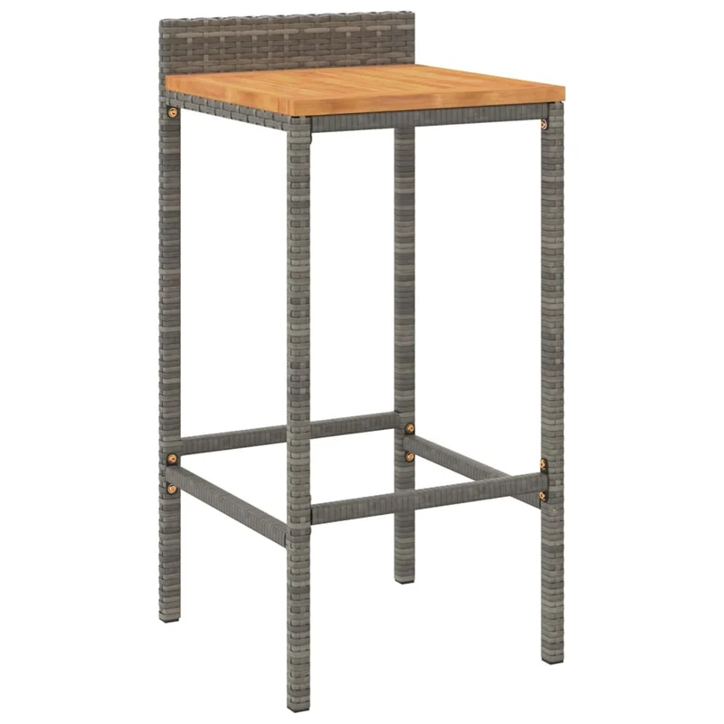 Lot de 4 tabourets de bar chaises hautes en résine tressée gris et bois d'acacia DEC029918