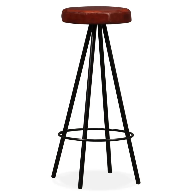Lot de 4 tabourets de bar chaises hautes en cuir véritable marron et acier DEC029915