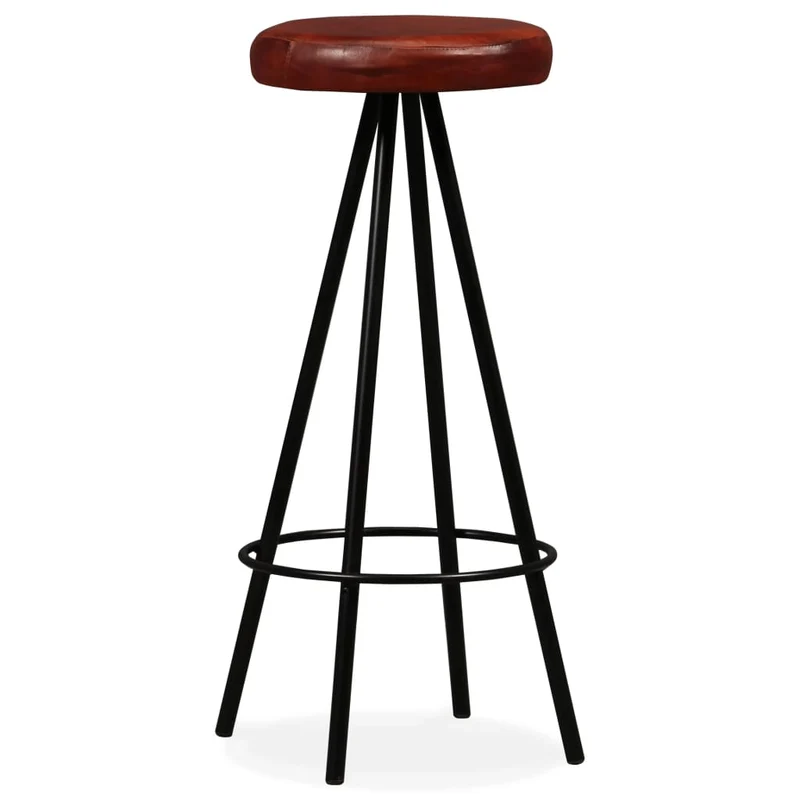 Lot de 4 tabourets de bar chaises hautes en cuir véritable marron et acier DEC029915