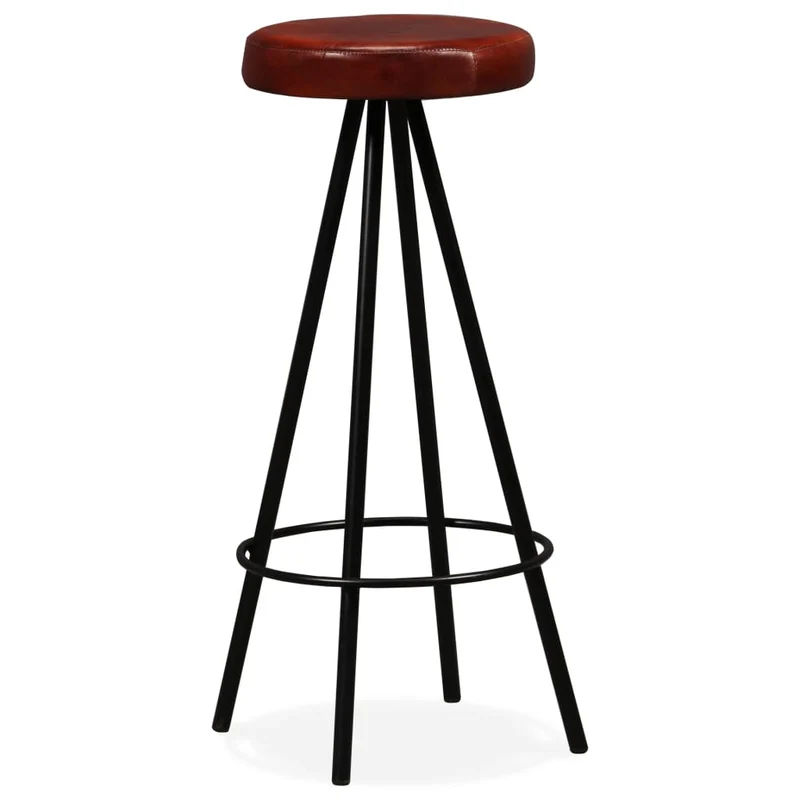 Lot de 4 tabourets de bar chaises hautes en cuir véritable marron et acier DEC029915