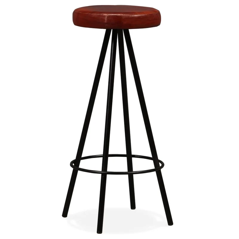 Lot de 4 tabourets de bar chaises hautes en cuir véritable marron et acier DEC029915