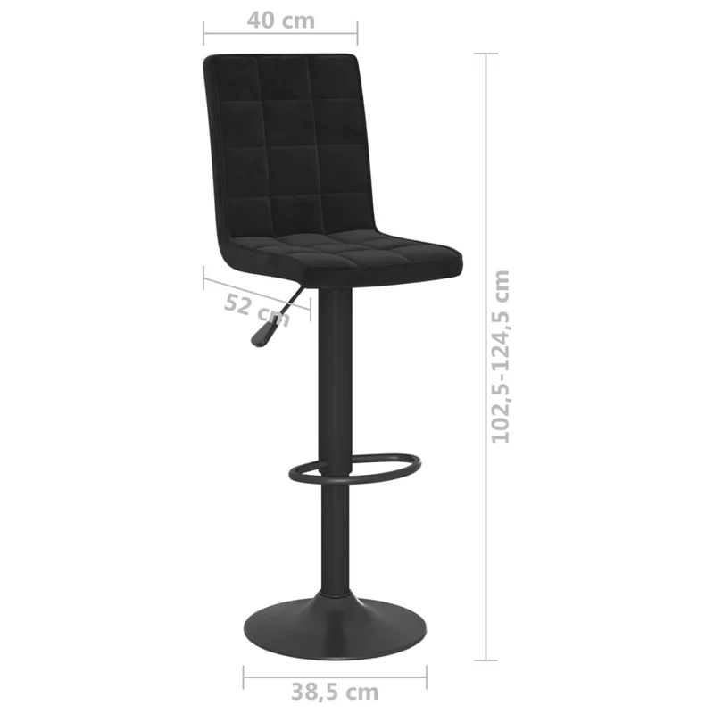 Lot de 2 tabourets de bar chaises hautes hauteur réglable en velours noir cadre en acier DEC029824