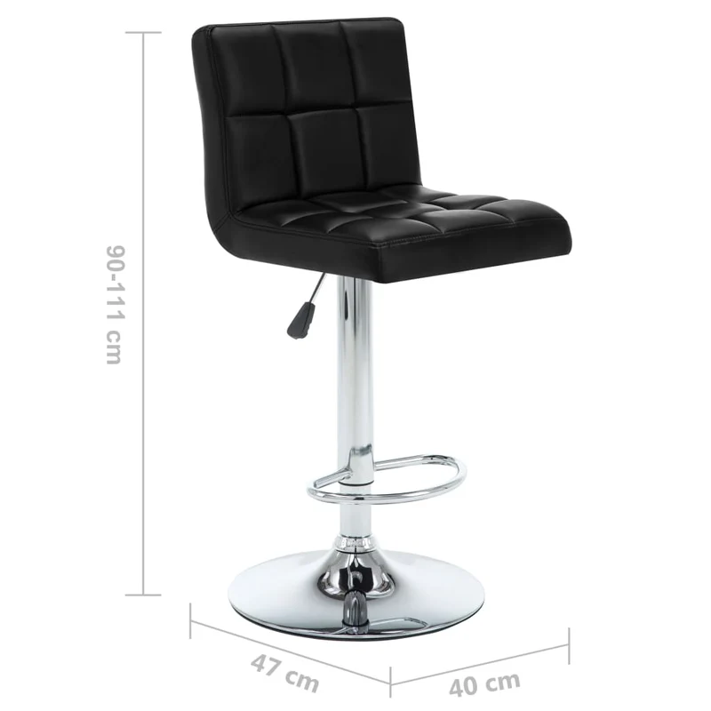Lot de 2 tabourets de bar chaises hautes coutures carrées PVC noir et acier DEC029811