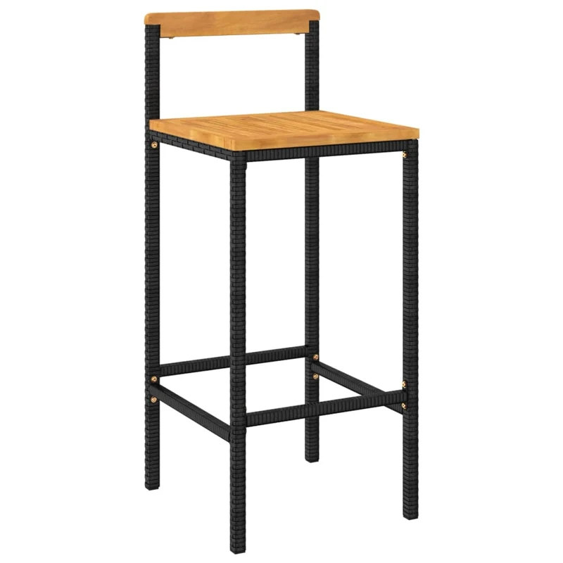 Lot de 2 tabourets de bar chaises hautes en résine tressée noir et bois d'acacia DEC029803
